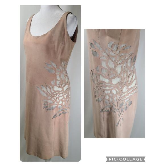 Donald J Pliner Leather Dress 8 Pink Silk Lining Floral Cutout Above Knee - Picture 1 of 13